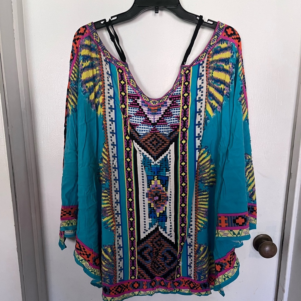 Flying Tomato Boho Cold Shoulder Blouse Poncho Top Beach Wear
